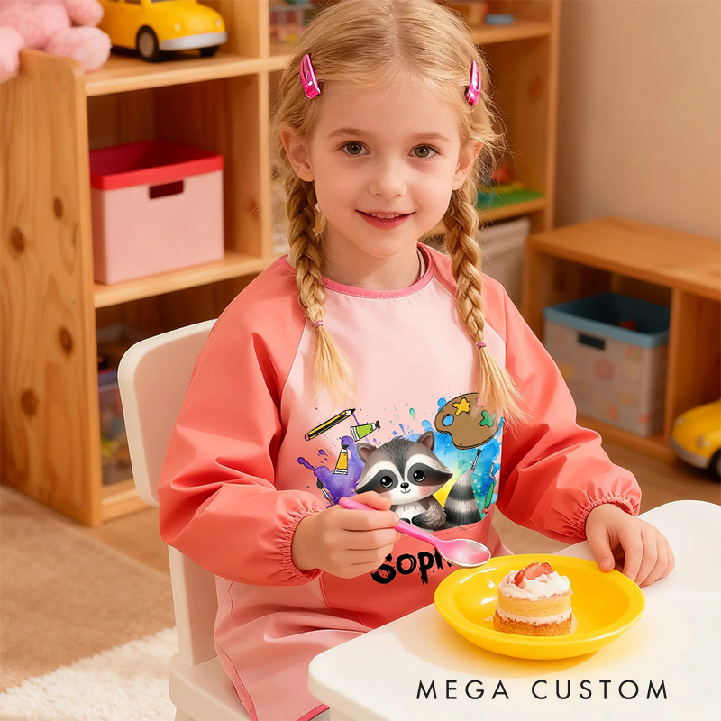 Personalized Cute Animal Kids Art Apron Long Sleeve Kid Apron with Name Painting Handcraft Activities Birthday Holiday Gift for Kids