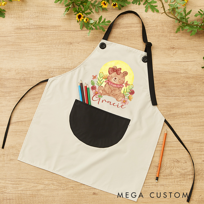 Personalized Animals Children Apron Custom Cooking Apron with Pocket Painting Apron Baking Apron Birthday Gift for Kids 
