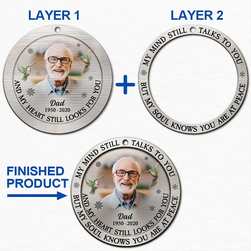 Personalized Photo Memorial Ornament My Mind Still Talks To You Custom Round Shaped Wood Ornament Sympathy Gift for Loss of Loved One