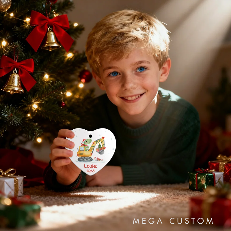 Personalized Cute Dinosaur Construction Vehicle Heart Circular Hanging Ornament Home Decor Christmas Gift 