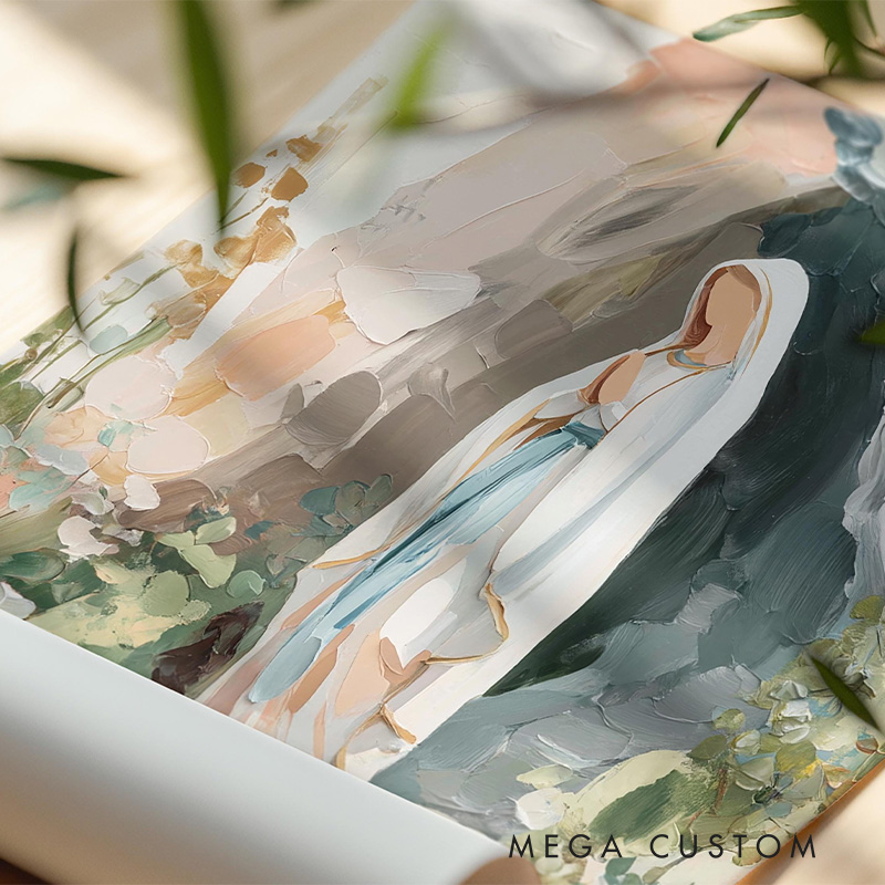 Personalized Our Lady of Lourdes Virgin Mary Catholic Modern Art Frameless Poster with Name Neutral Christian Wall Decor Gift for Her Blessed Mother