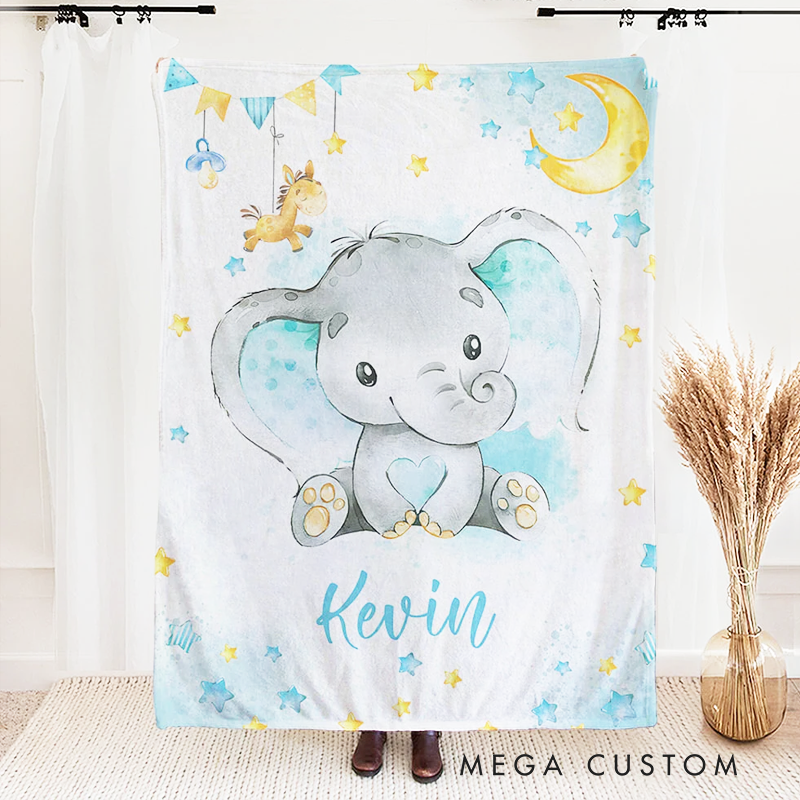 Personalized Baby Elephant Blanket Sweet Dream Name Sofa Blanket Home Nursery Decoration Birthday Baby Shower Newborn Gift for Kid Baby