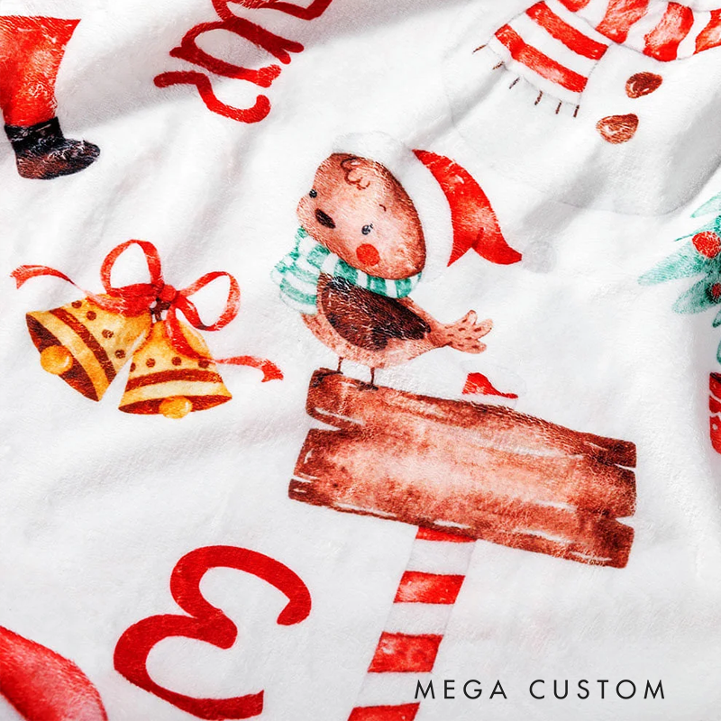 Personalized Santa Claus Reindeer Snowman Christmas Blanket with Name Home Decoration Christmas Gift for Kid Family Friend