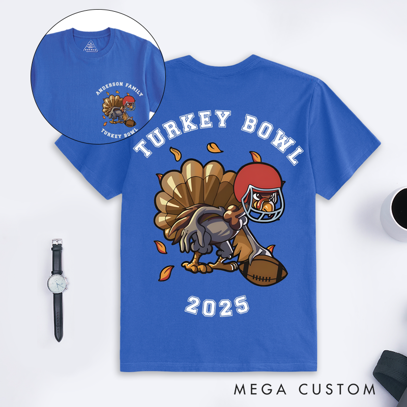 Personalized Turkey Bowl T-Shirt Custom Family Name and Year Thanksgiving Football Shirt