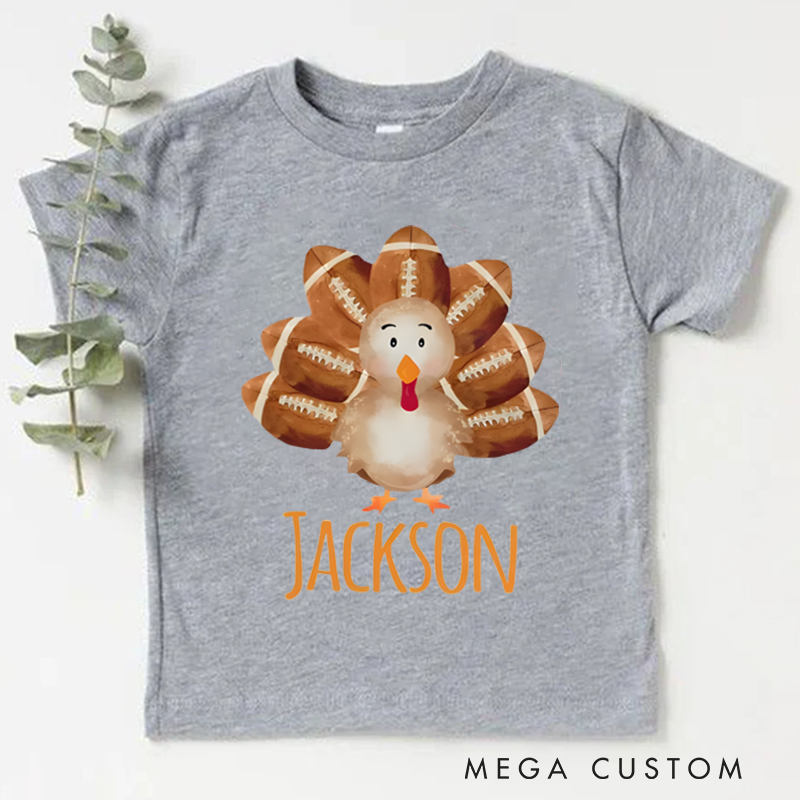 Personalized American Football Thanksgiving Turkey Shirt Custom Name Kids Tee