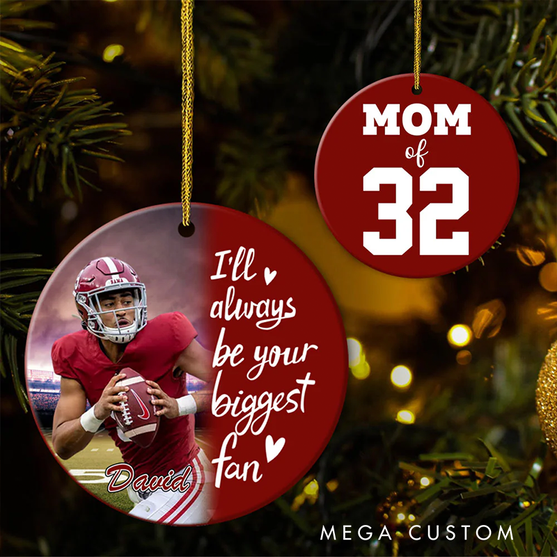Personalized American Football Photo Ornament Custom Name and Jersey Number Christmas Decoration