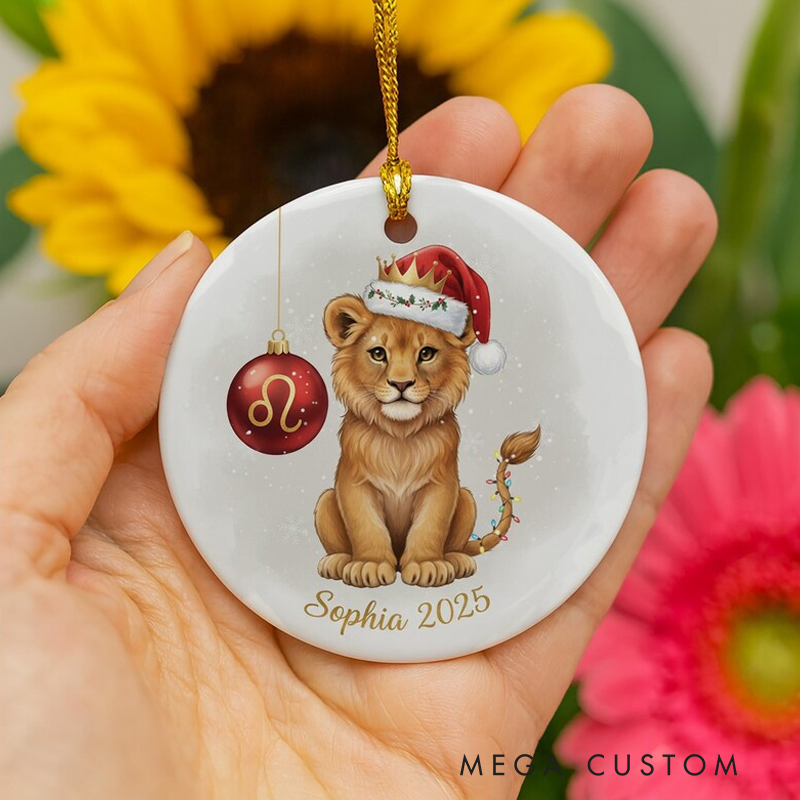 Personalized Ceramic Christmas Ornament Leo Zodiac Lion Christmas Decor Astrology Keepsake With Name Birthday Gift