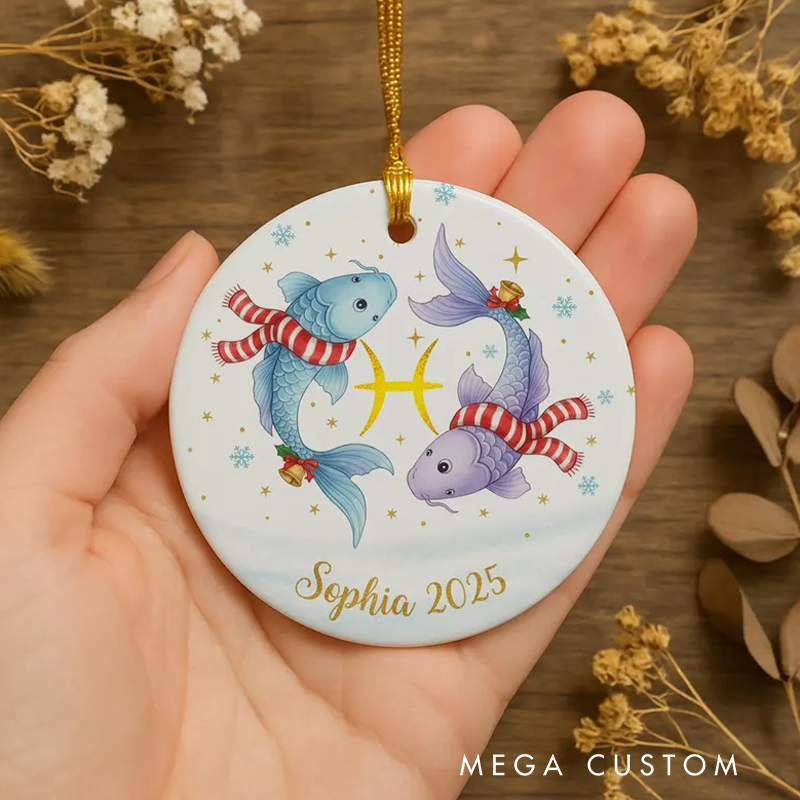 Personalized Ceramic Christmas Ornament Pisces Zodiac Sign Astrology Christmas Decoration With Name Birthday Gift