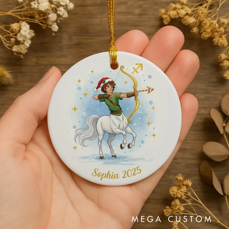 Personalized Ceramic Christmas Ornament Sagittarius Zodiac Sign Astrology Christmas Decoration With Name Birthday Gift