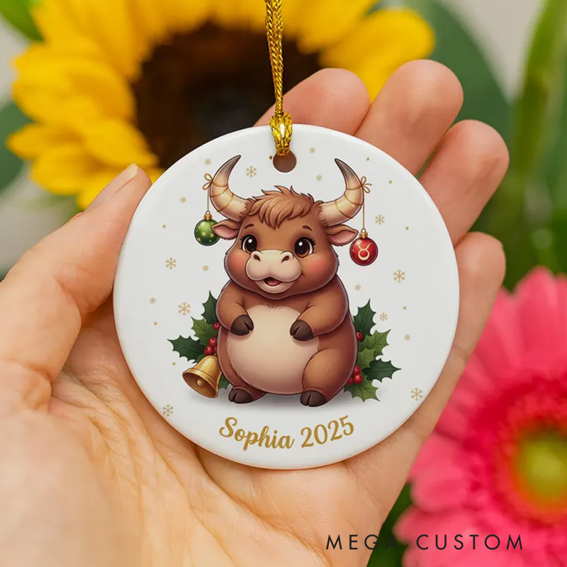 Personalized Taurus Christmas Ornament Ceramic Zodiac Bull Christmas Decoration Astrology Holiday Keepsake With Name Birthday Gift