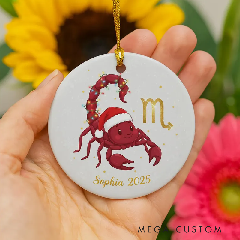 Personalized Ceramic Christmas Ornament Scorpio Zodiac Sign Christmas Tree Decoration With Name Birthday Gift