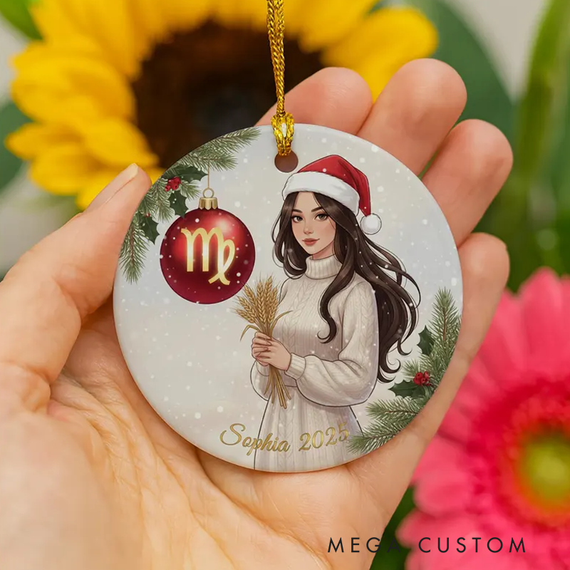 Personalized Ceramic Christmas Ornament Virgo Zodiac Girl Christmas Tree Decoration With Name Birthday Gift