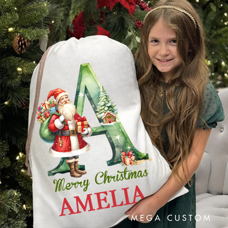 Personalized Santa Claus Christmas Gift Bag with Name Christmas Gift for Boys Girls