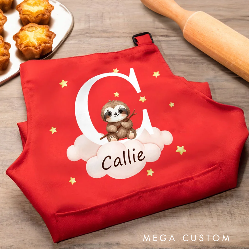 Personalized Cute Forest Animal Panda Elephant Adjustable Kid Apron Chef Hat Set with Name and Initial Handcraft Activities Birthday Gift for Kids