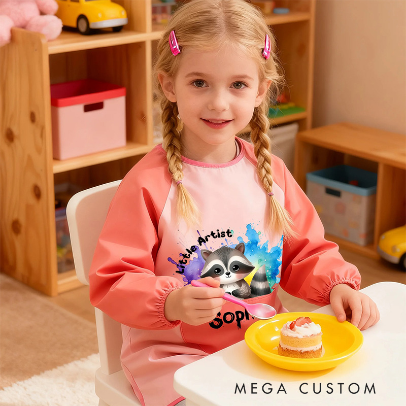 Personalized Watercolor Animal Kids Art Apron Long Sleeve Kid Apron with Name Painting Handcraft Activities Birthday Holiday Gift for Kids