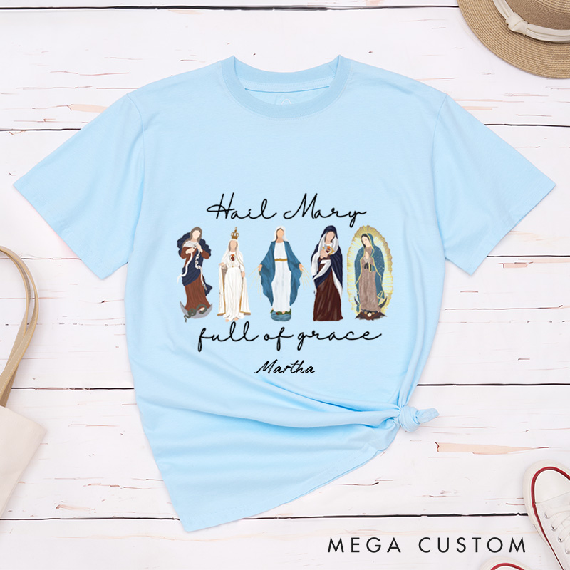 Personalized Blessed Virgin Mary Full of Grace Classic T-Shirt with Name Religious Gift Catholic Gift 