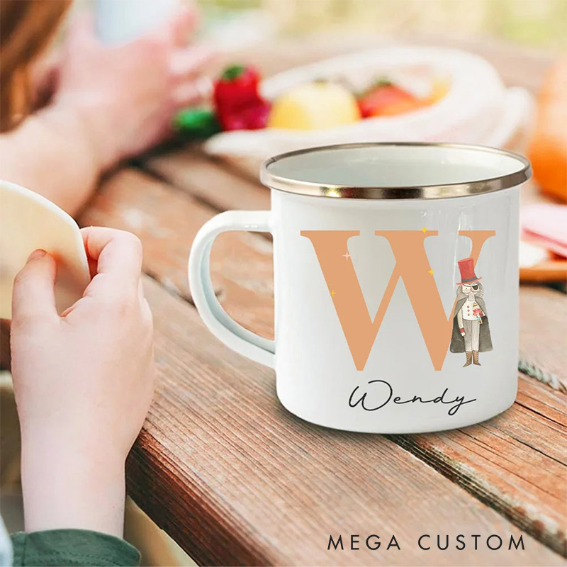 Personalized Cartoon Nutcracker Dance Lover Enamel Mug with Initial and Name Back to School Birthday Gift for Kids