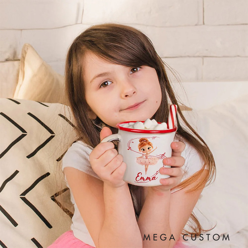 Personalized Cute Cartoon Ballet Girl Dance Lover Enamel Mug with Initial and Name Back to School Birthday Gift for Kids