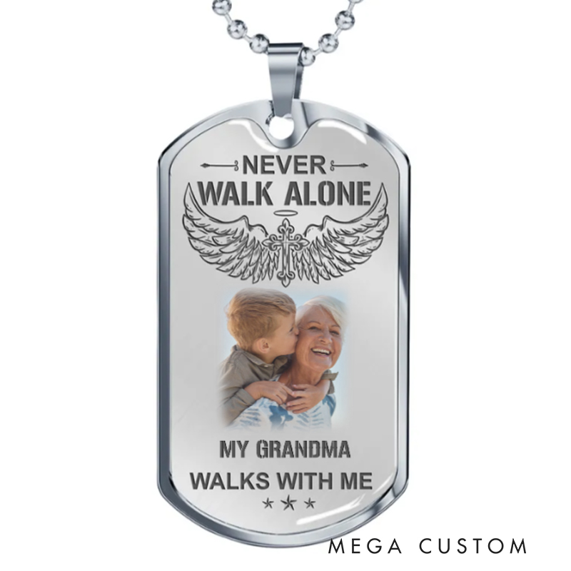 Personalized Dogtag Necklace Never Walk Alone My Love Walks With Me Memorial Gift for Loss of Loved One