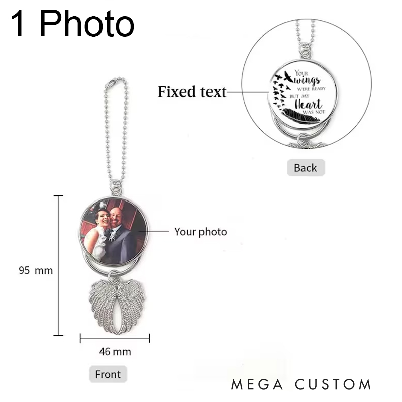 Personalized Photo Angel Wings Memorial Hanging Charm Custom Rear View Mirror Charm Remembrance Gift Memorial Guardian Angel Car Charm
