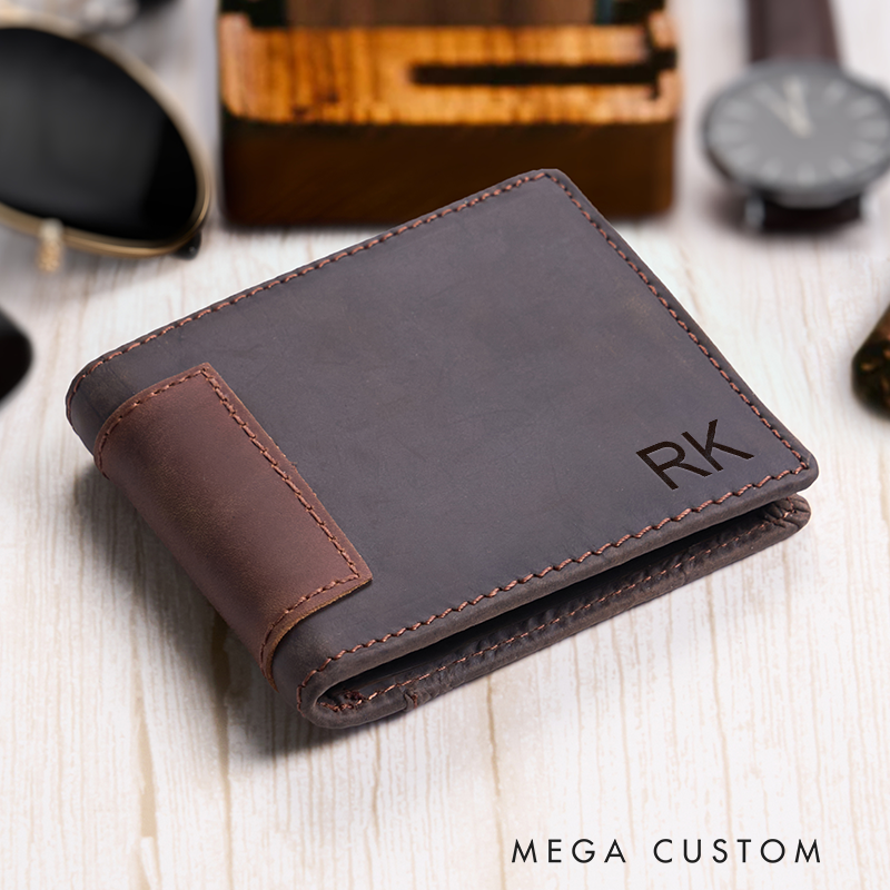 Personalized Leather Wallet For Him Engraved Crazy Horse Wallet Mens Wallet Groomsmen Wallet Boyfriend Gift Dad Gift Husband Gift
