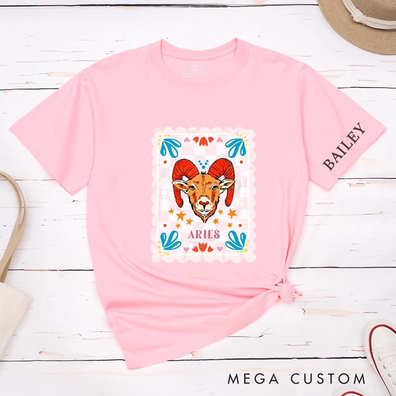 Personalized Classic T-Shirt Aries Zodiac Ram Custom Name Unisex Gift for Astrology Enthusiasts Birthday Present Unique Horoscope Tee 
