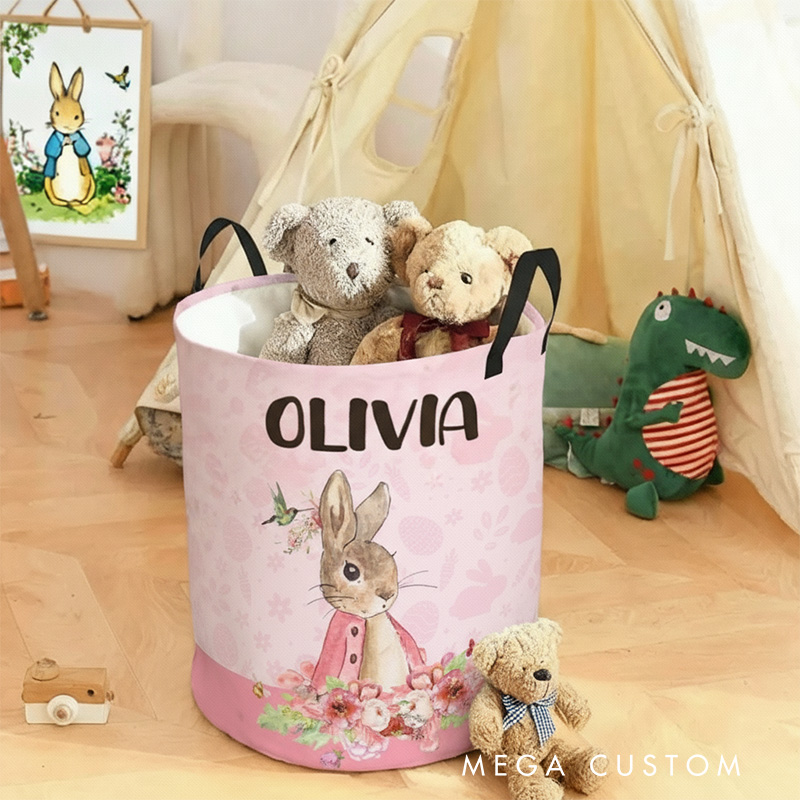 Personalized Cartoon Rabbit Bunny Collapsible Storage Basket for Laundry Toys Organizer Cartoon Lover Gift for Kids