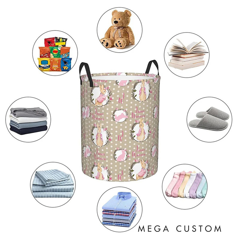 Personalized Cartoon Rabbit Dot Collapsible Storage Basket for Laundry Toys Organizer Cartoon Lover Gift for Kids