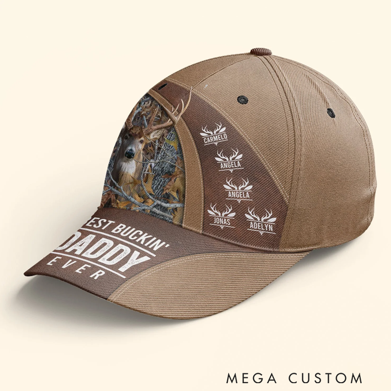 Personalized 3D Hunting Cap Best Buckin'Dad Ever Custom Papa Grandpa Father Outdoor Hunting Enthusiasts Hat Gift for Hunting Lover