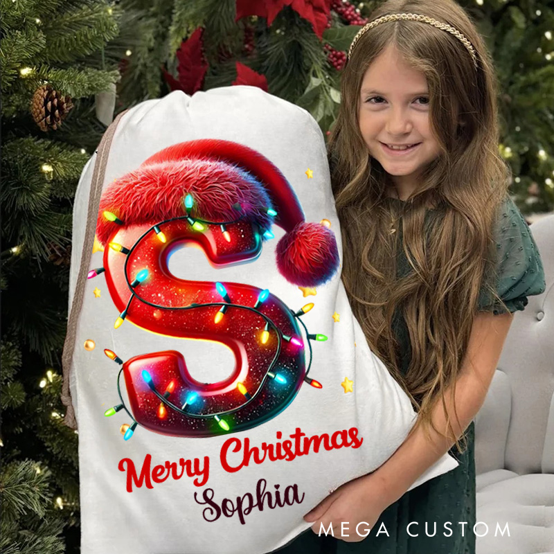 Personalized Initial Christmas Bag with Festive Lights and Custom Name for Joyful Holiday Celebrations Christmas Bag