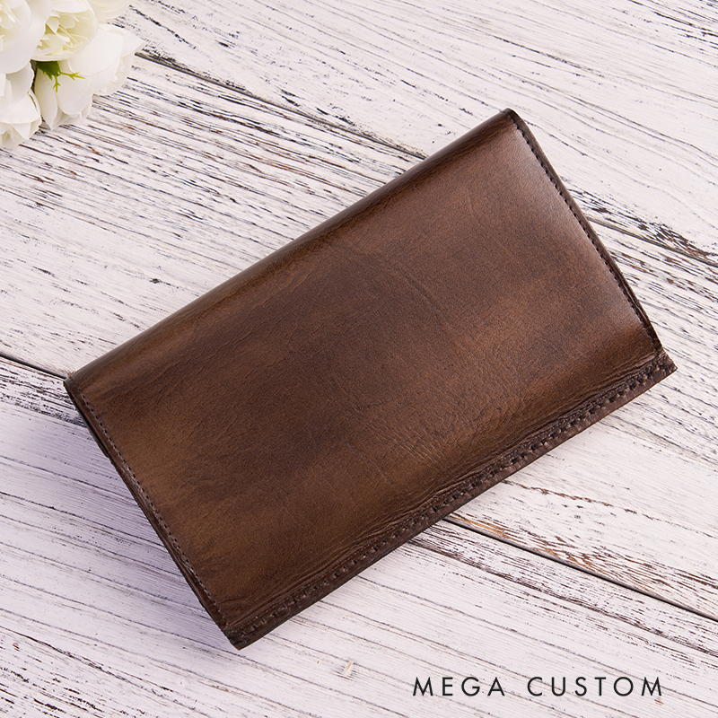 Personalized Leather Wallet For Her Birth Flower Wallet with Name Engraved Wallet For Women Leather Purse Birthday Gift Fo