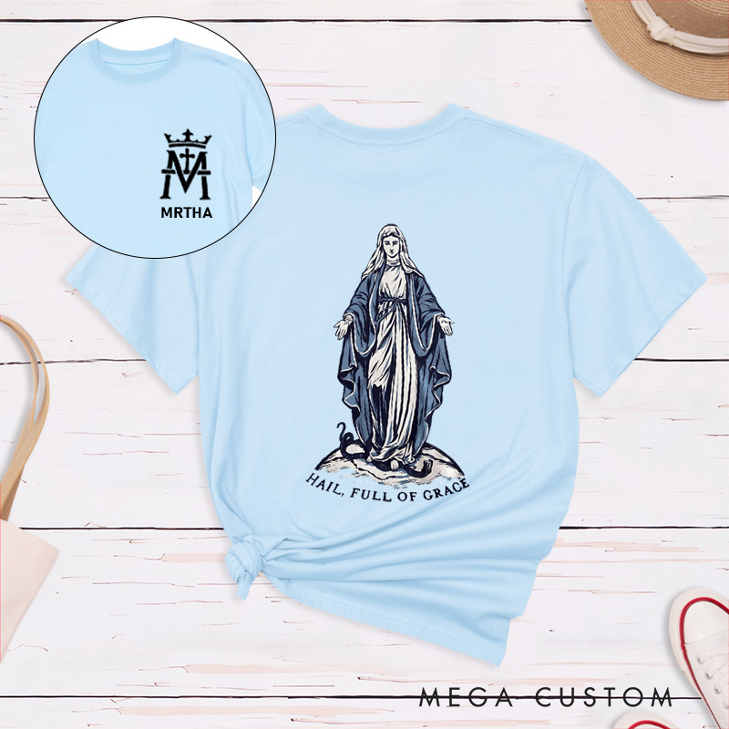 Personalized Our Lady of Grace Classic T-Shirt with Name Christian Shirt Hail Full of Grace Tee Religious Gift Catholic Gift