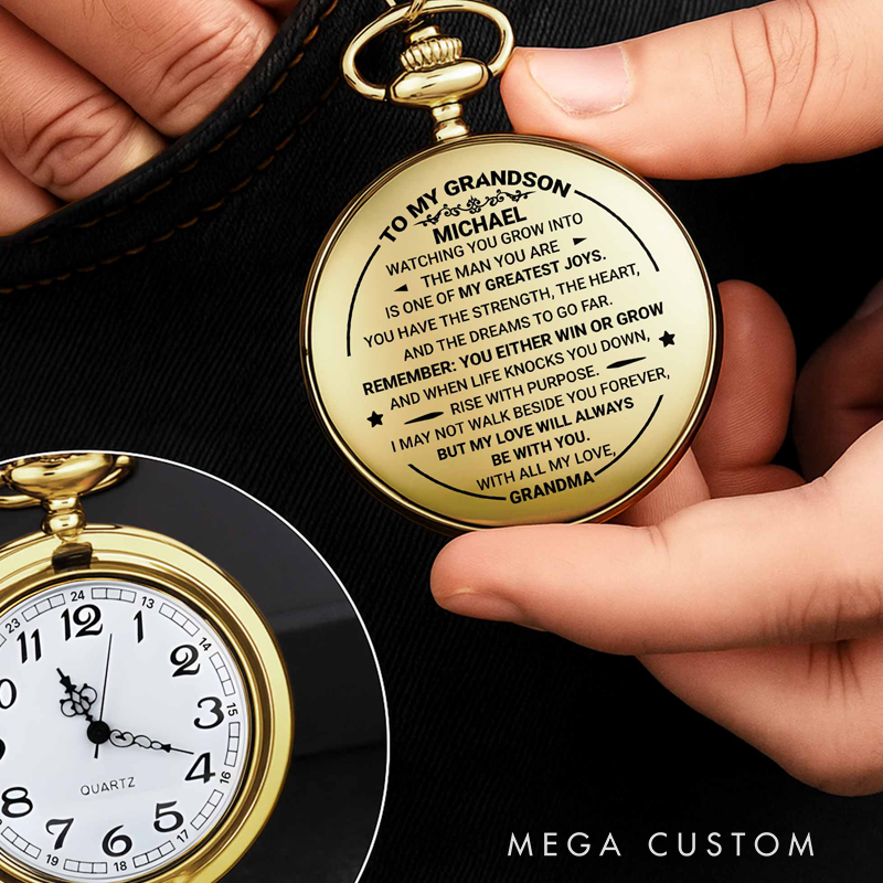 Personalized To My Grandson Watching You Grow Love from Grandma Pocket Watch Gift for Grandsons