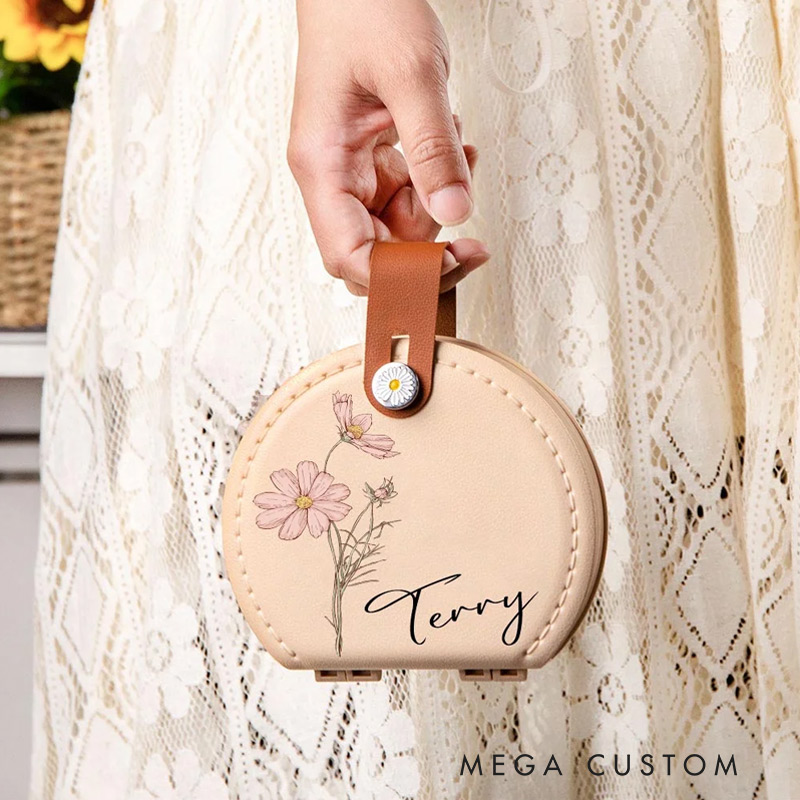 Personalized Birth Flower Portable Sewing Kit Set Storage Box with Name Birthday Gift for Tailor Lover