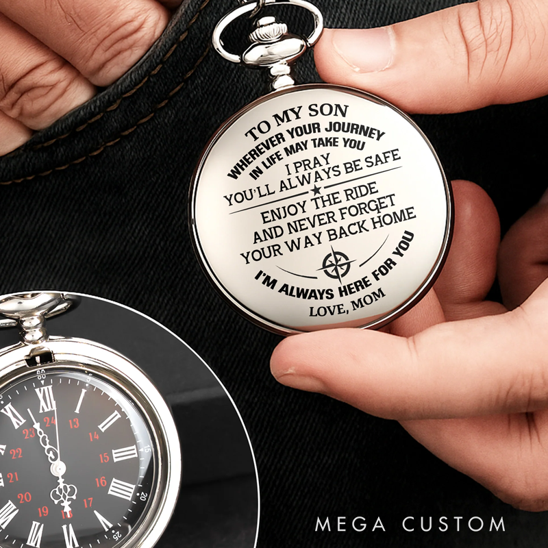 Personalized Wherever Your Journey Compass Pocket Watch Gift for Son