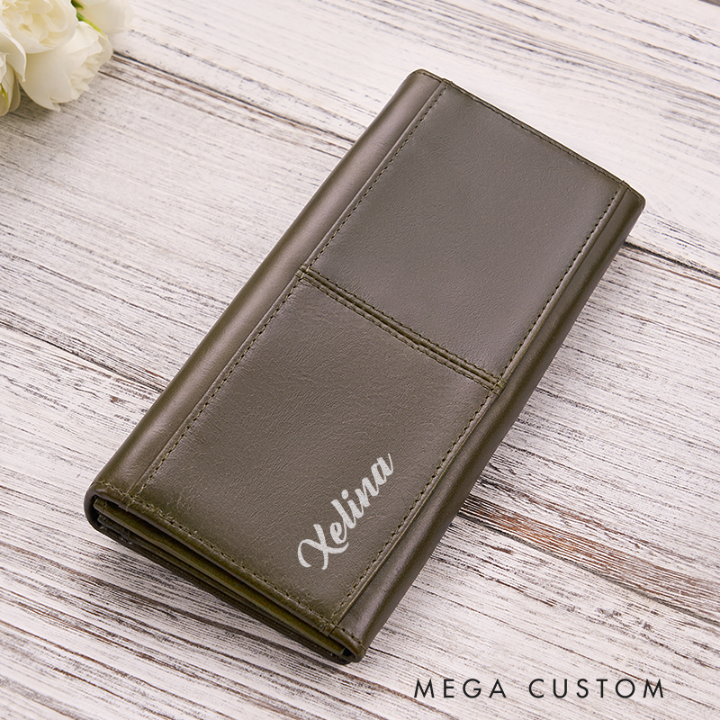 Personalized Leather Wallet for Women Engraved Leather Wallet with Name Women Slim Wallet Clutch Purse Leather Wallet With Zipper Unique Gift for Her Birthday Gifts