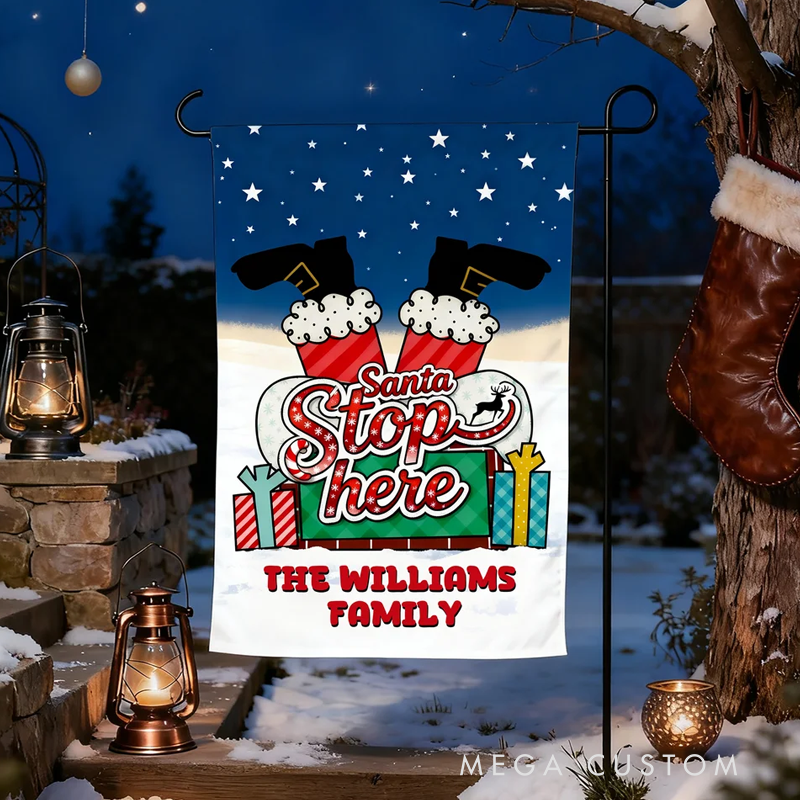Personalised Santa Stop Here Chimney Santa Claus Garden Flag with Text Yard Porch Decor Christmas Gift 