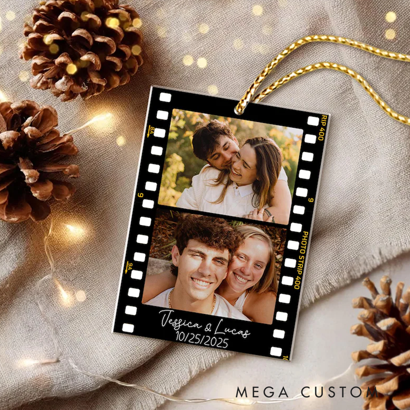 Personalized Film Strip Photo Ornament for Christmas Tree Custom Couple Picture Keepsake