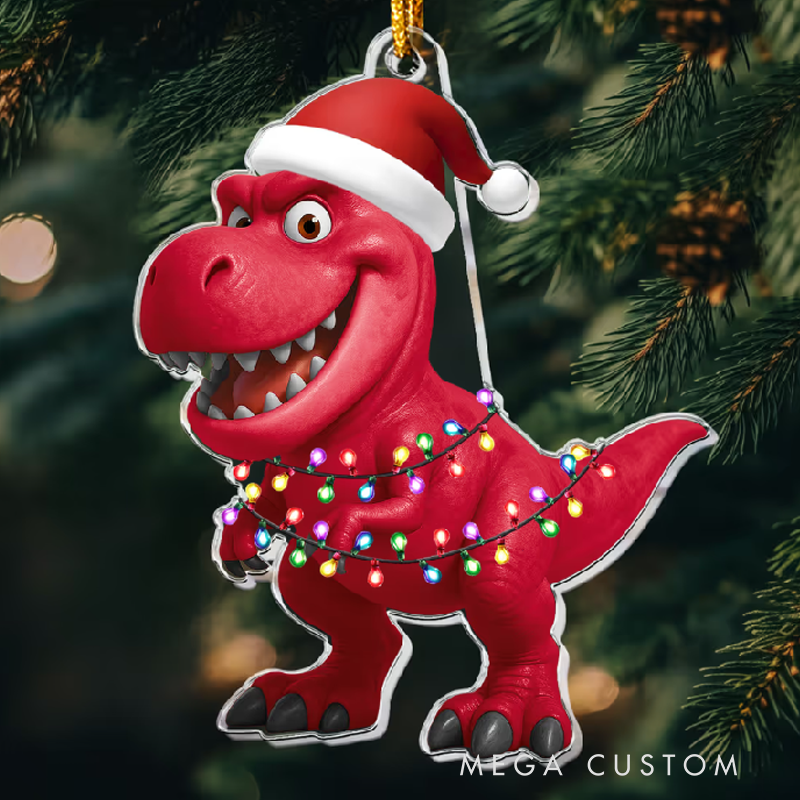 Personalized Kid Cartoon Christmas Dinosaurus Acrylic Ornament