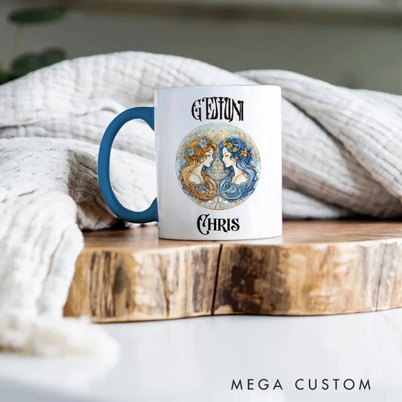 Personalized Zodiac Sign Constellation Colorful Cup Handle Ceramic Coffee Mug with Name Birthday Astrology Gift for Zodiac Lovers