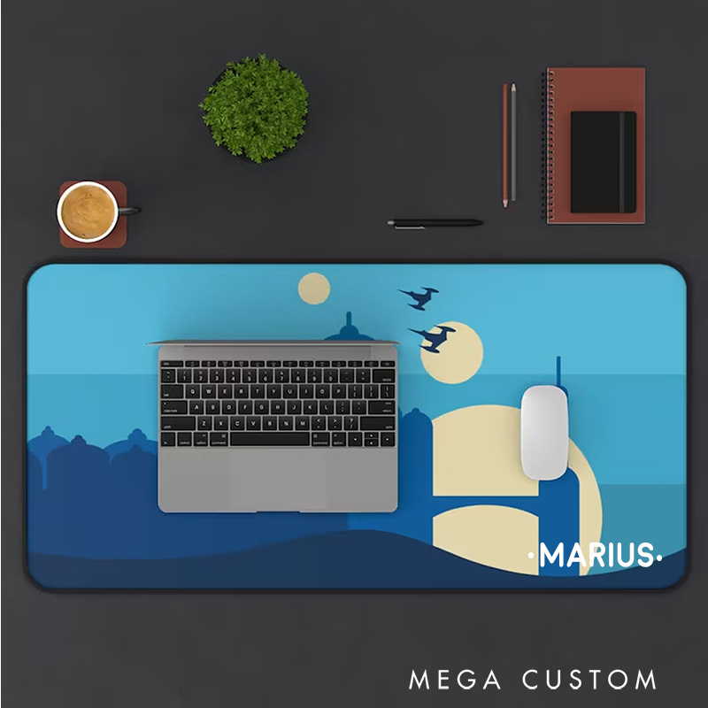 Personalized Sci-Fi Futuristic Skyline Desk Mat Custom Work or Gaming Mousepads Gift for Sci-Fi Geek Nerd Lover