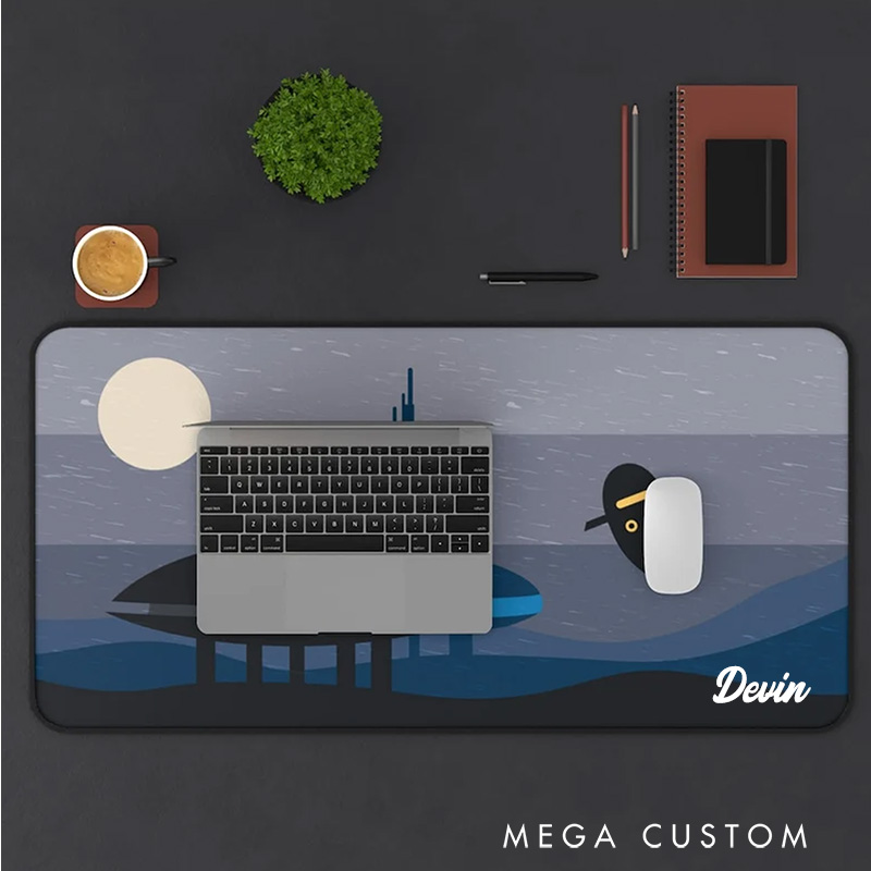 Personalized Futuristic Nightscape Mousepads Custom Minimalist Work or Gaming Desk Mat Gift for Sci-Fi Geek Nerd Lover