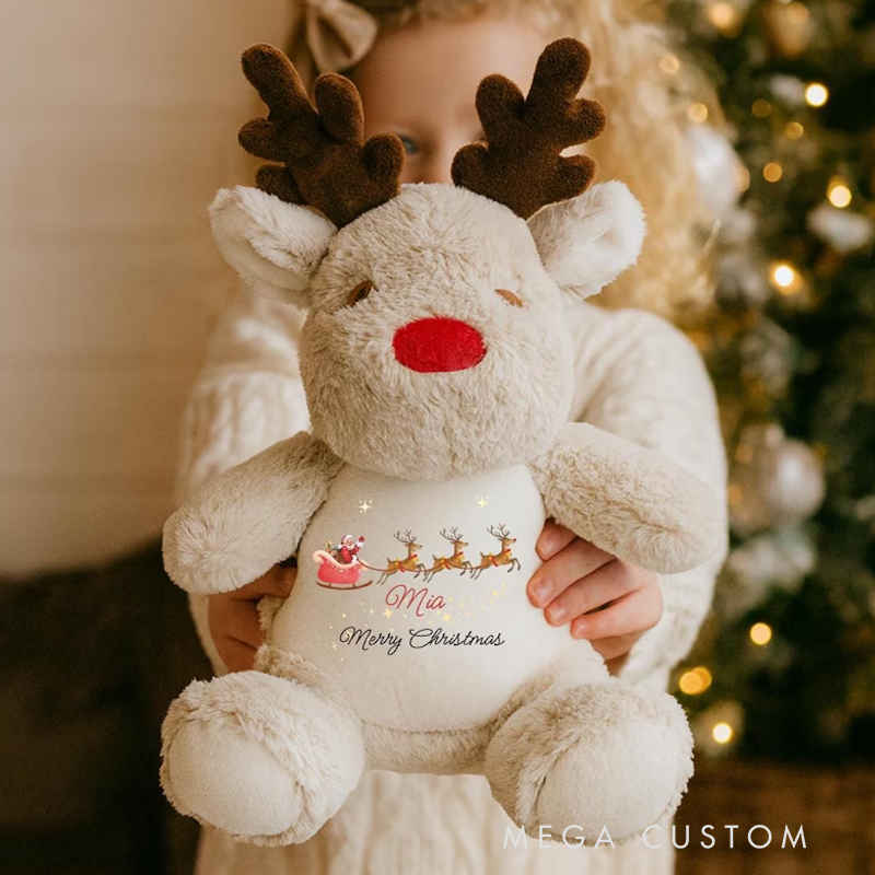 Personalized Reindeer Teddy with Name Stuffed Teddy for Christmas Christmas Plush Toy Baby First Christmas Christmas Gift 