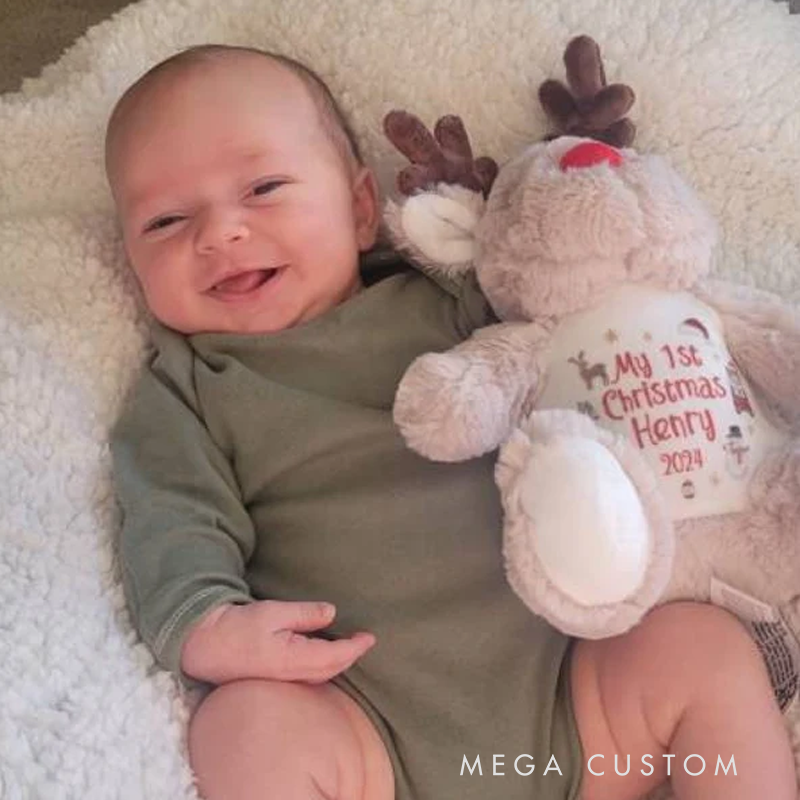 Personalised Small Rudolf Reindeer Christmas Teddy Bear Plushie Baby's First 1st Xmas Children's Kids Name Gift Present Keepsake