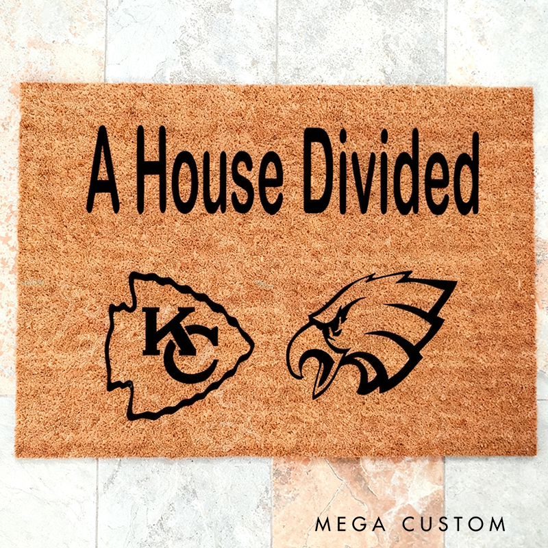 Personalized "A House Divided" Doormat with Custom Team Logos 
