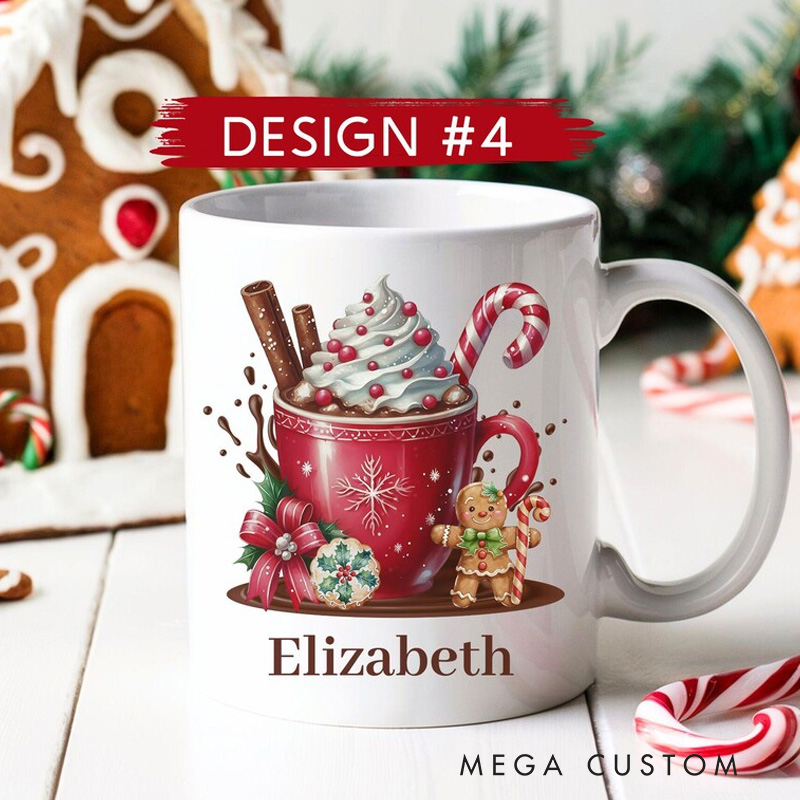 Personalized Gingerbread Cookie Mug with Name Hot Cocoa Mugs for Kids Holiday Kitchen Mug Baking Lover Gift
