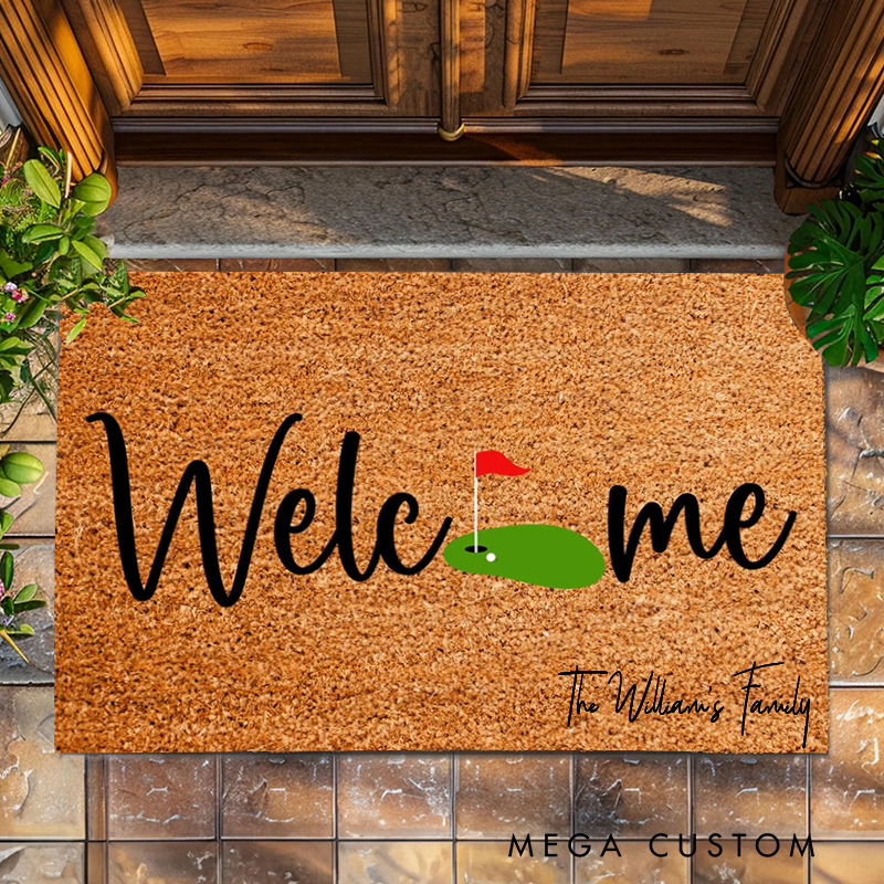 Personalized Golf Welcome Doormat with Family Name Design  