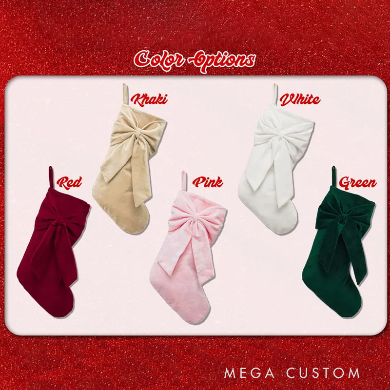 Personalized Bow Christmas Stocking 2025 Embroidered Christmas Stocking Velvet Christmas Stocking with Name Christmas Gift Family Decor