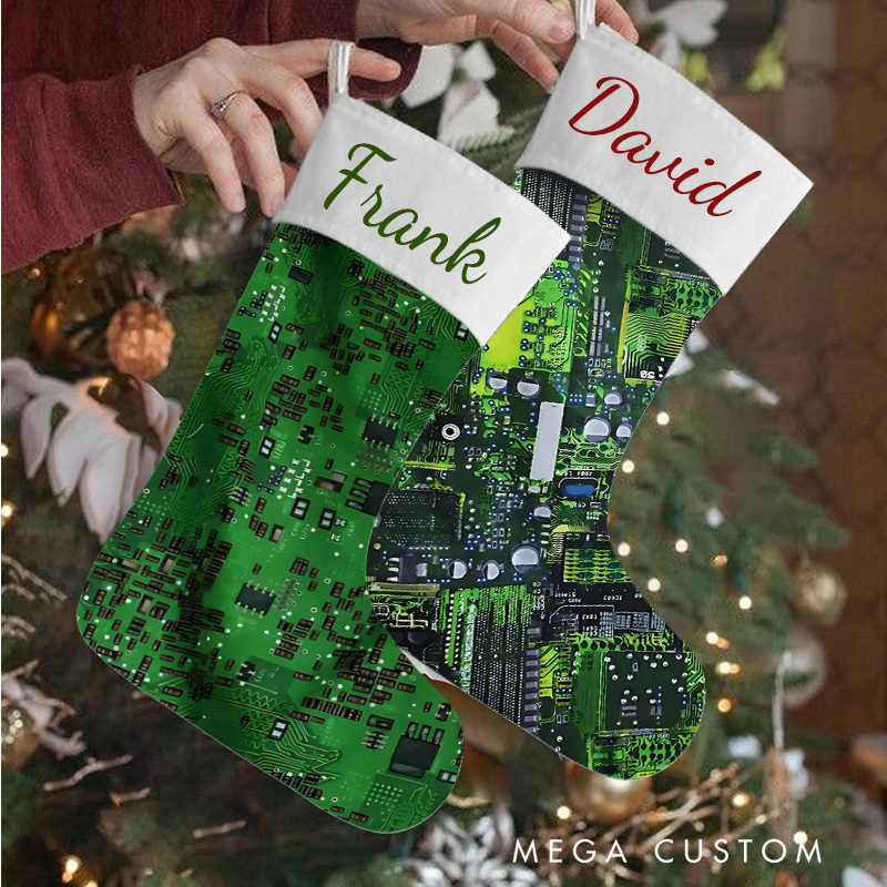 Personalized Circuit and Motherboard Christmas Stocking for Tech Lovers Custom Geek Christmas Stocking