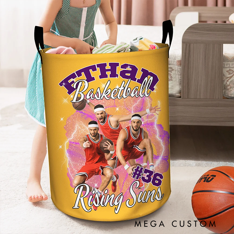 Personalized Soccer Basketball Baseball and American Football Laundry Basket Custom Name and Team Design for Players and Fans